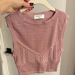 Aritzia Babaton Pointelle Sweater Tank in a mauve or pinkish color, 2XS